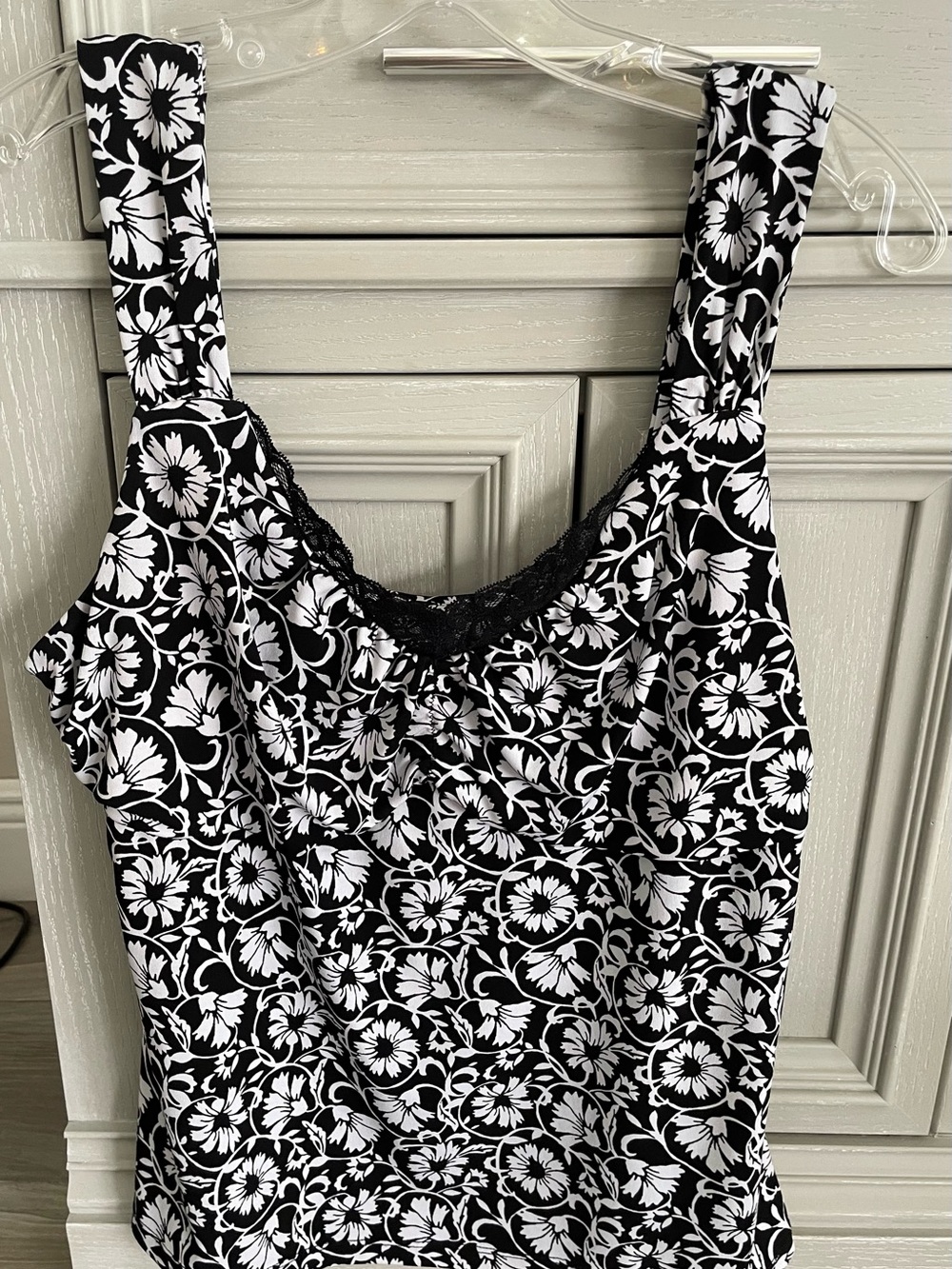 White House Black Market Black and White Floral Camisole